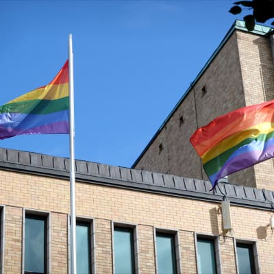 Sateenkaarilippuja Helsinki Pride -tapahtuman kunniaksi Helsingissä 7. syyskuuta.