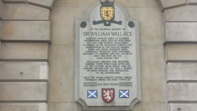 Ett minnesplakat för den skotska riddaren William Wallace (1270-1305) på Smithfield market i London. Wallace avrättades på platsen år 1305.
