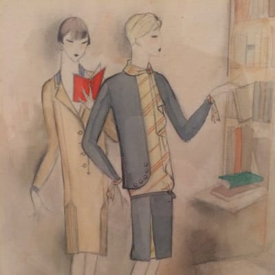 Jeanne Mammen. Zwei Frauen am Bücherregal (Två kvinnor vid bokhyllan), ca 1927