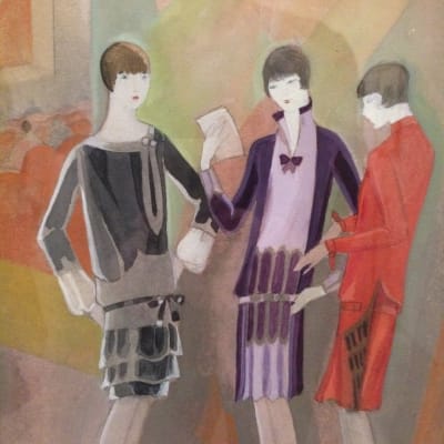 Jeanne Mammen. Drei Damen in Gesellschaftskleidung (Tre damer i feststass), ca 1927