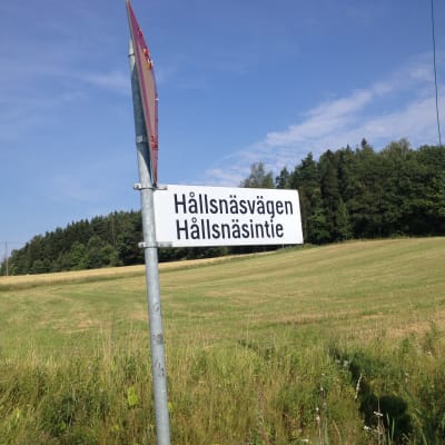 Skylt vid Hållsnäsvägen.