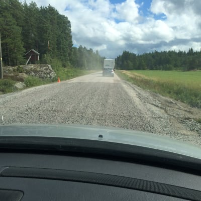 Vägarbeten på Skärgårdsvägen i Korpo.