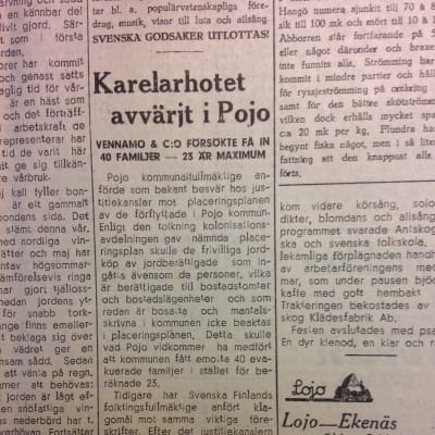 Artikel i tidningen Västra Nyland från den 14 maj 1947.