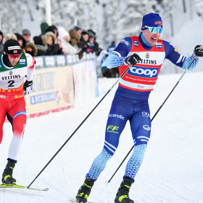Norjan Emil Iversen ja Iivo Niskanen Rukan maailmancupissa viime joulukuussa. 