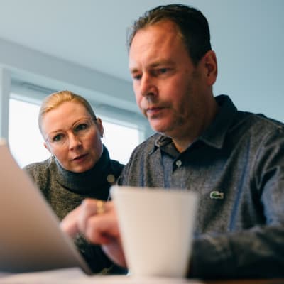 Katri ja Jukka Ollila tutkailevat tietokonetta