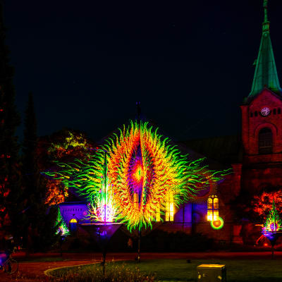 Suomalainen valotaidekollektiivi Flowers Of Life toteutti Valon kaupunki 2019 -tapahtumaan Enchanted Park (Taikapuisto) teoskokonaisuuden Jyväskylän Kirkkopuistoon.