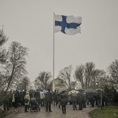 Finlands flagga hissades vid Observatorieberget i Helsingfors den 6 december 2014.