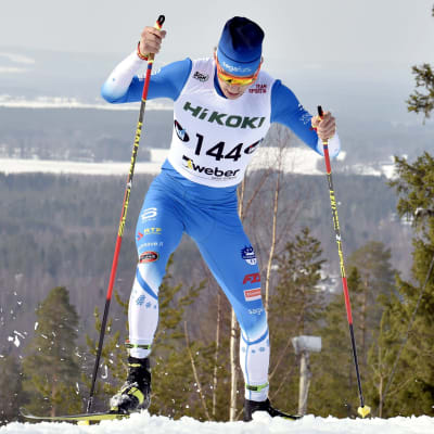 Alexander Ståhlberg skidar uppför.