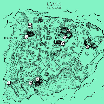 tecknad stadsdelskarta i grönt 