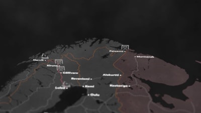 Kartta jossa näkyy Petsamo Suomen itäisessä käsivarressa.