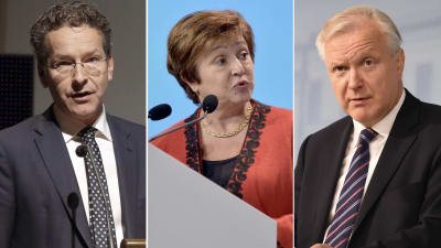 De tre toppkandidaterna som spås efterträda Christine Lagarde: Jeroen Dijsselbloem, Kristalina Georgieva och Olli Rehn.