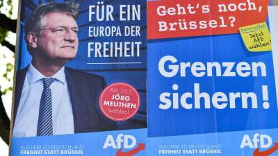 Kampanjaffisch för det högerpopulistiska partiet Afd:s kandidat Jörg Meuthen i Tyskland 7.5.2019