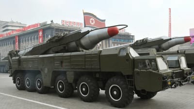 Musudan-missilen visas upp i samband med en militärparad i Pyongyang i oktober 2010