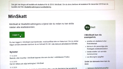 Skärmdump från Minskatt tjänsten. 