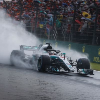 Lewis Hamilton i regnet.
