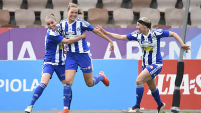 HJK:s Emmaliina Tulkki och Jutta Rantala jublar