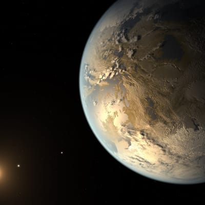 En konstnärs bild av planeten Kepler 186f, den planet som ansågs vara mest lik jorden innan Kepler 438b hittades.