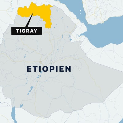 Karta av Etiopien med regionen Tigray utmärkt.  