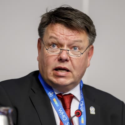  WMO:s generalsekreterare Petteri Taalas talar i Genève den 3 juni 2019.