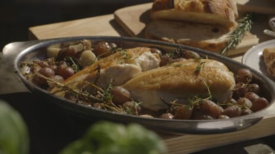 Kyckling med rostade vindruvor