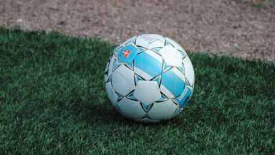 En fotboll på gräsplan.
