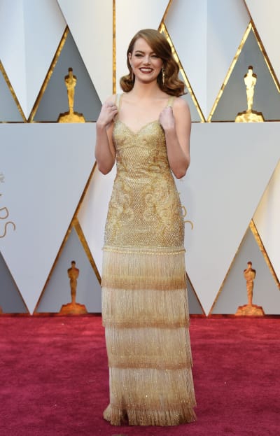Emma Stone anländer till Oscarsgalan 2017.