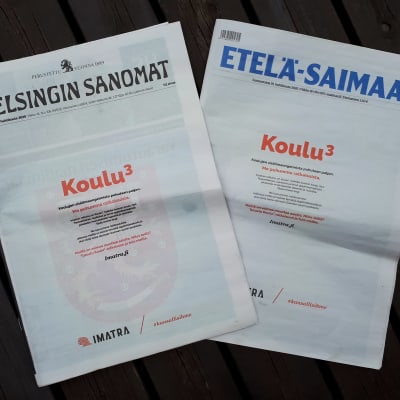 Imatran kaupungin mainokset Helsingin Sanomien ja Etelä-Saimaan etusivuilla