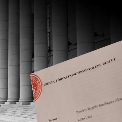 Bildkollage: person som går uppför riksdagshusets trappor och Högsta förvaltningsdomstolens beslut.