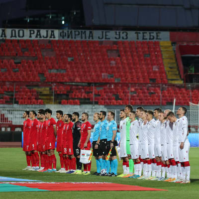 Azerbaidzhan ja Valko-Venäjä kohtasivat Serbiassa tyhjille katsomoille Kansojen liigan ottelussa 6.6.2022.
