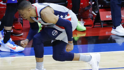 Washingtons Russell Westbrook skadar vristen i NBA-slutspelet våren 2021.