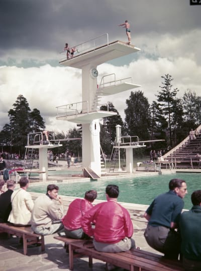 Helsingin olympialaiset: uimahyppykilpailut Uimastadionilla (1952).