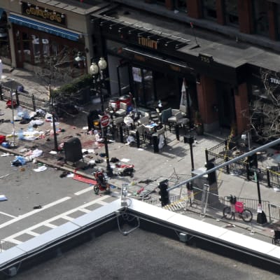Gatan Boylston Street efter bombdådet under Boston Marathon 2013.