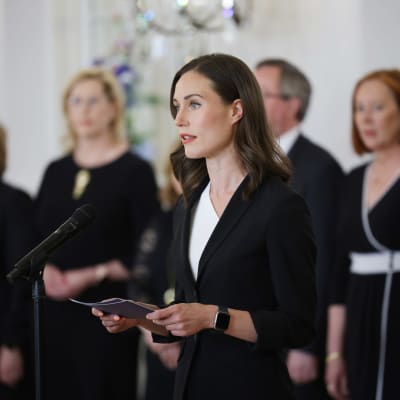 Suomen väistyvä pääministeri piti puheen tasavallan presidentille Sauli Niinistölle Presidentinlinnassa 20. kesäkuuta.