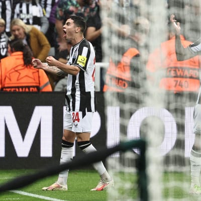 Newcastle mittfältare Miguel Almirón firar.