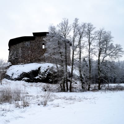 Raseborgs slott i vinterlandskap. 