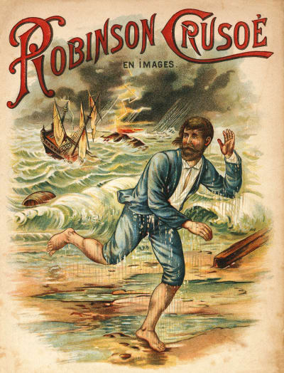 En affisch som föreställer Robinson Crusoe.