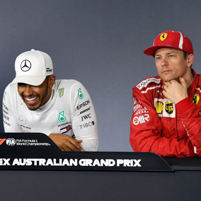 Sebastian Vettel, Lewis Hamilton och Kimi Räikkönen på presskonferens.