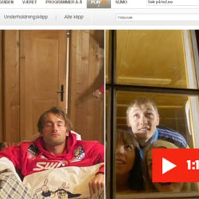 Kuvakaappaus hiihtäjien jouluvideosta Norjan TV2:n verkkosivuilla.