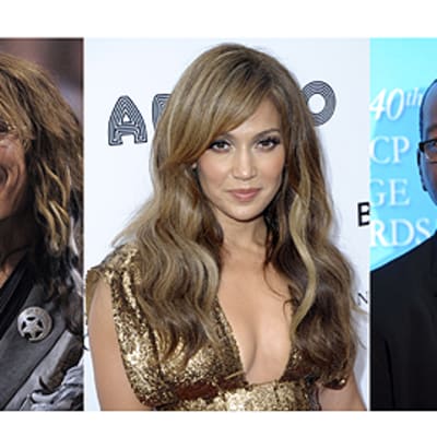 American idol -kilpailun tuomarit Steven Tyler, Jennifer Lopez ja Randy Jackson.