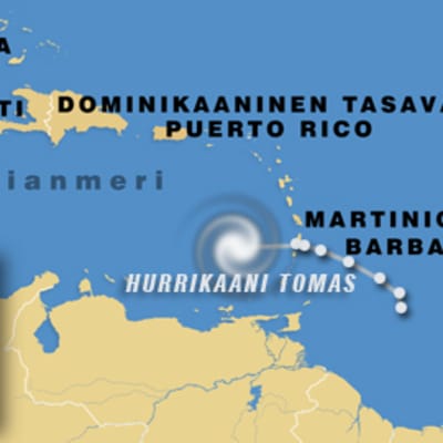 Karibian kartta jolla hurrikaani Tomas 31.10.2010
