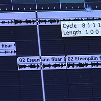 Musiikin editointiohjelman käyttöliittymä tietokoneen näytöllä. Ääniraitoja.