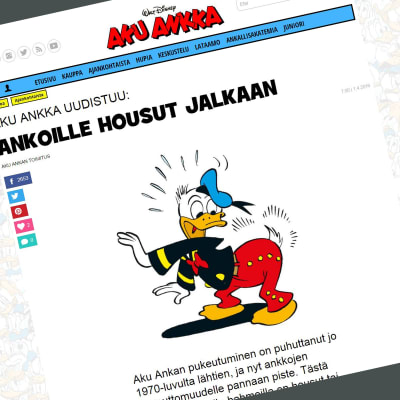 Skärmdump av finskspråkiga Aku Ankkas webplats