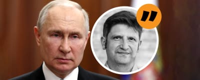 Ett bildmontage av Vladimir Putin och Gustaf Antell.