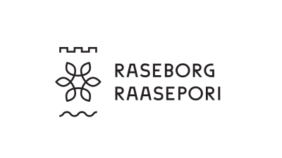Logo med en blomma och en borg där det står Raseborg och Raasepori