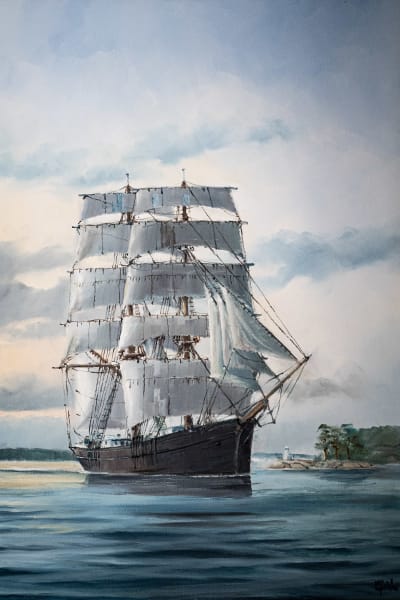 Håkan Sjöströms målning på segelbåten Aid. 