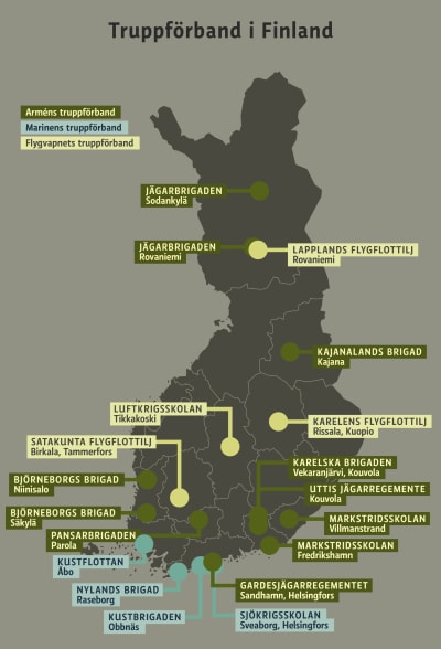 Karta över truppförband i Finland