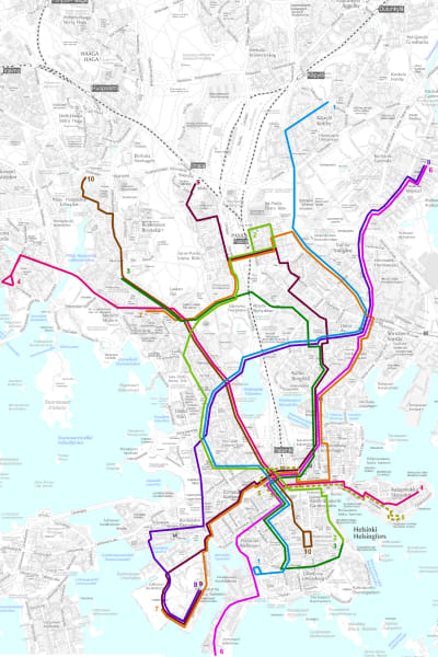 Spårvagnsnätet i Helsingfors 2024