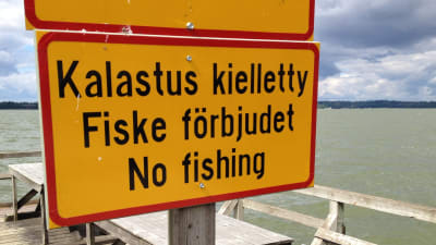 Skylt med texten "Fiske förbjudet"