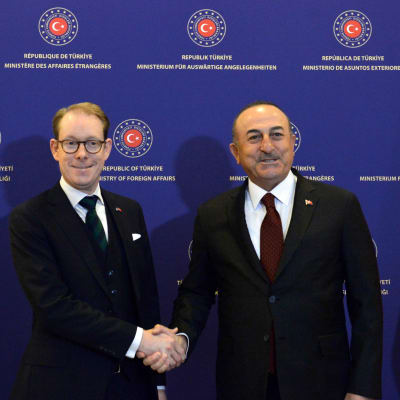 Sveriges utrikesminister Tobias Billström och hans turkiske kollega Mevlüt Çavuşoğlu under Billströms besök i Ankara den 22.12. 