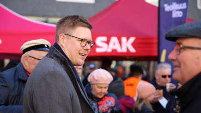  Antti Lindtman SDP:n vaalitilaisuudessa Oulussa.